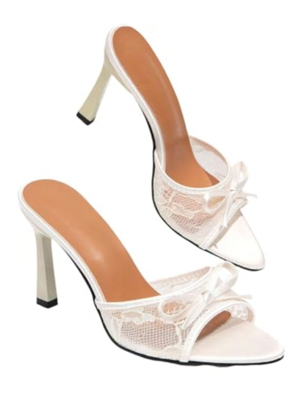 GORGLITTER Women's Bow Kitten Heel Mesh Round Toe Stiletto Backless Dressy
